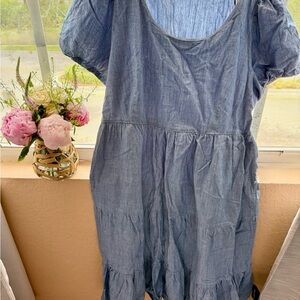 J. Crew Light Blue Chambray tiered dress